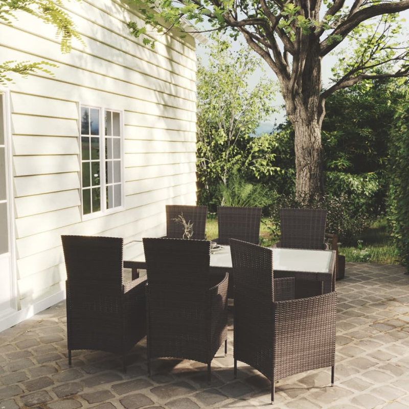 Pando Patio Dining Set with, White,  74.8" L x 35.4" W x 29.5" H, Black