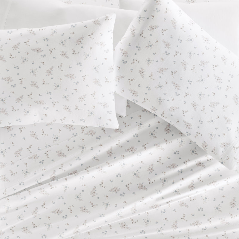 Ensemble de draps 100% satin de coton, Ensemble de draps pour grand lit avec 2 taies d'or, Bouquet rose bonheur