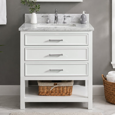 Colleen 30'' Single Bathroom Vanity with Premium Marble Top, Dove White