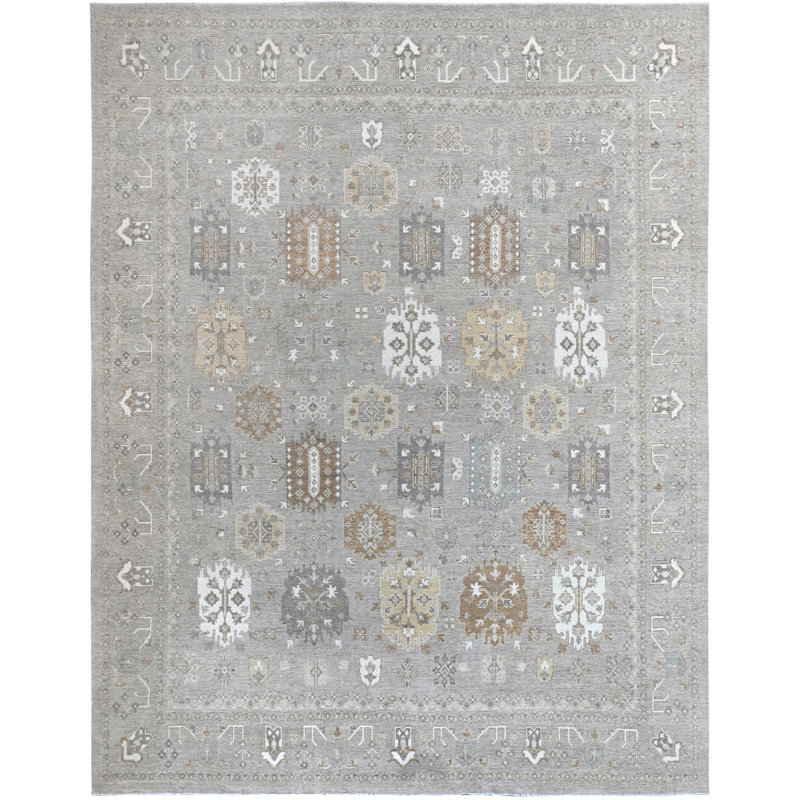 Hand Knotted Wool Area Rug in Silver