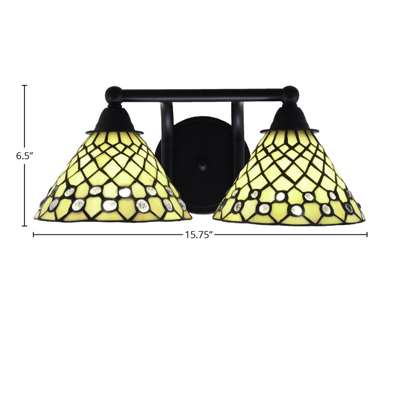 Barre d'éclairage de salle de bain 2 lumières Paramount avec fini noir mat et verre d'art 7 "Starlight