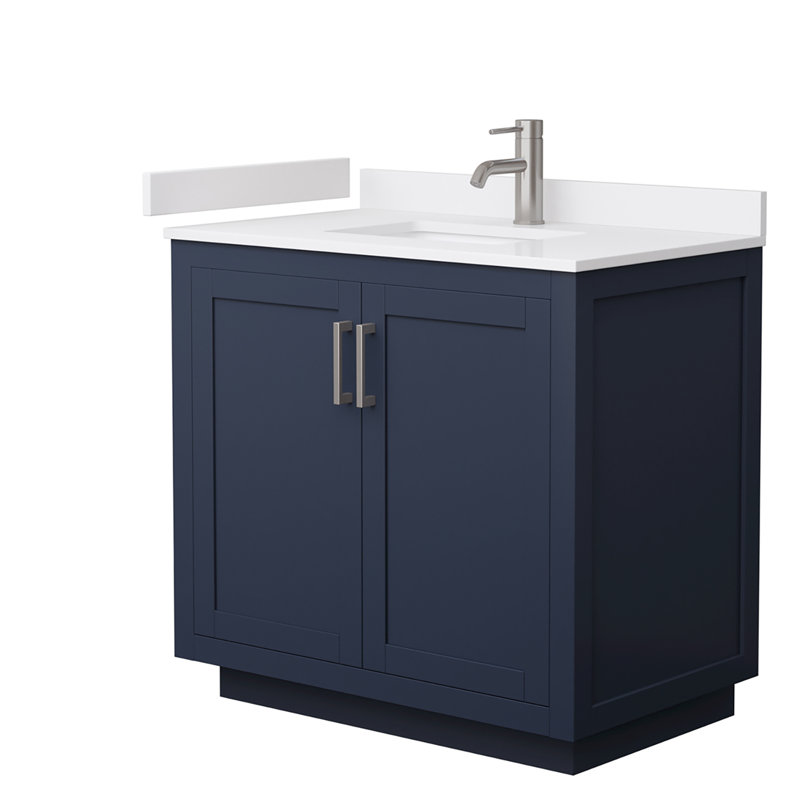 Miranda 36" Freestanding Single Bathroom Vanity with Cultured Marble Top, Dark Blue, Brushed Nickel, White Cultured Marble