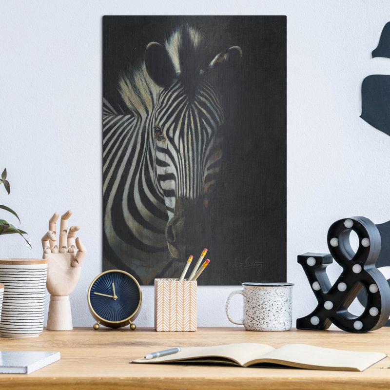 «Zebra Fade To Black2» par David Stri, art luxueux en métal «Zebra Fade To Black2» par David Stribble