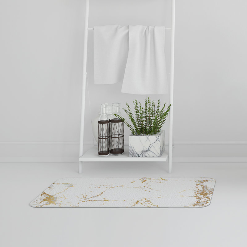 Aiva Memory Foam Non-Slip Bath Rug, Gold Abstract