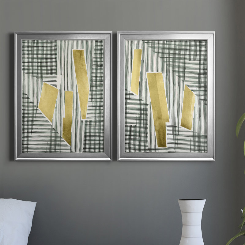 Shadow Screen I - ensemble de 2 peintures sur toile encadrées, Cadre argenté, H 36,5 po x l 53 po x P 1 po