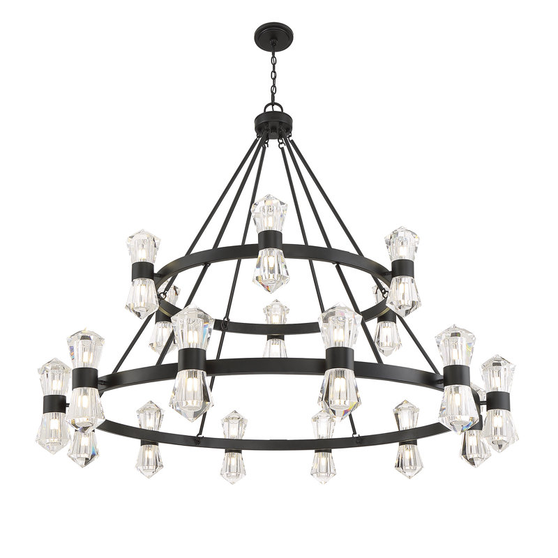 Modern Matte Black 36-Light Crystal Empire Chandelier