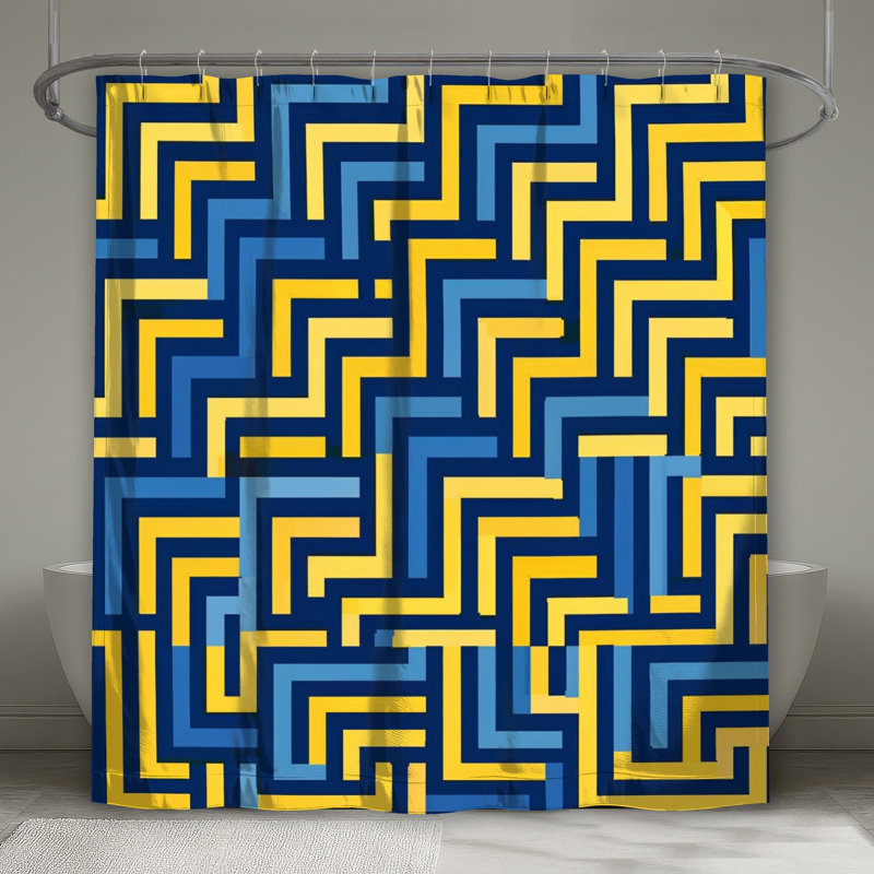 Rideaux de douche Labyrinth, L 70 po x H 93 po, Bleu moyen / jaune moyen