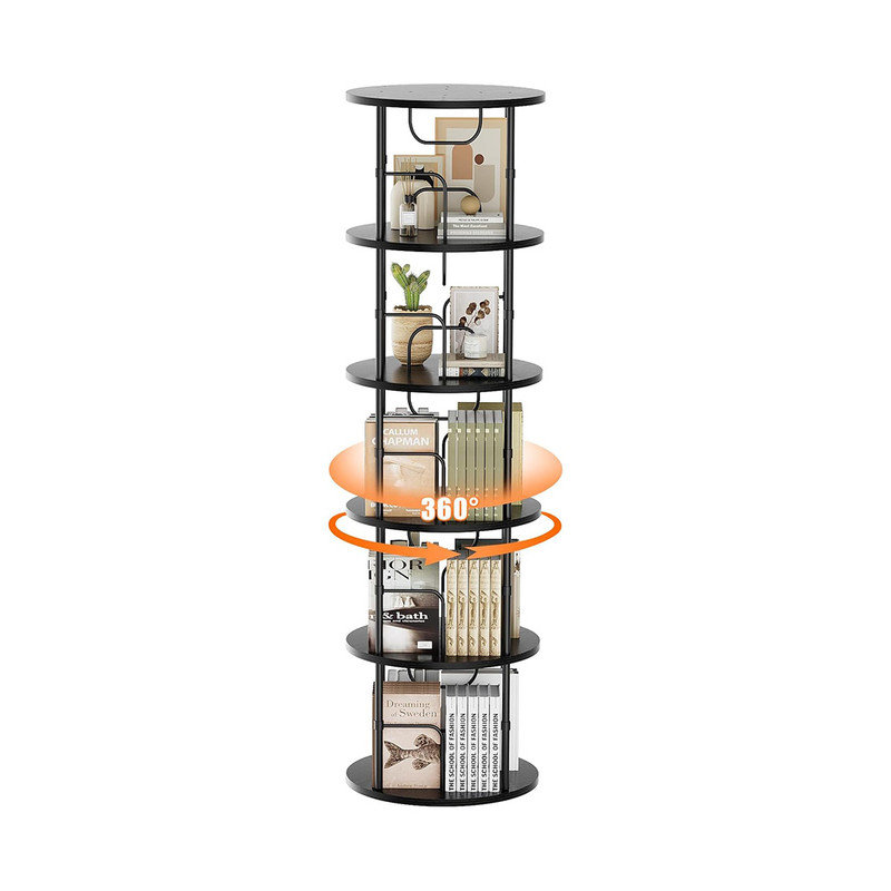 Black 5-Tier 360° Rotating Stackable Bookshelf with Metal Frame