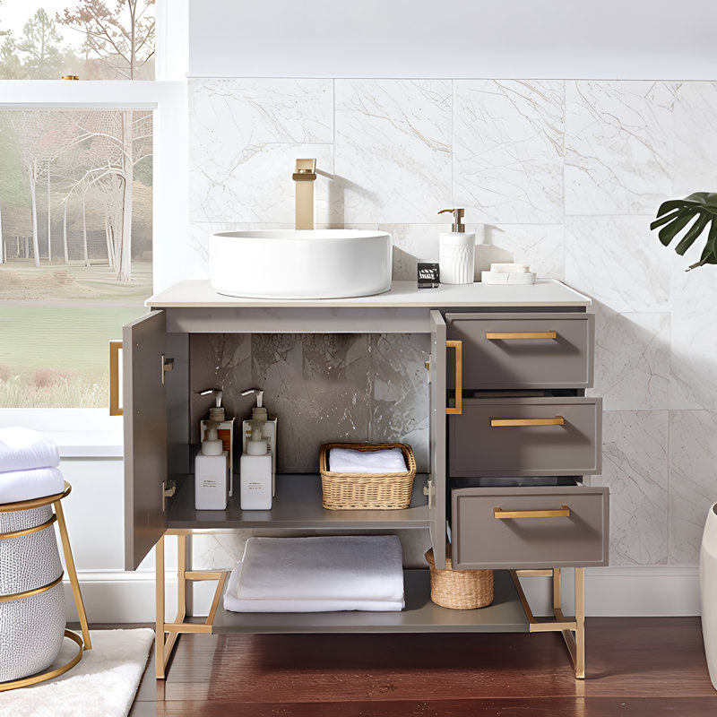 Meuble-lavabo vasque blanc moderne 36 ", Gris