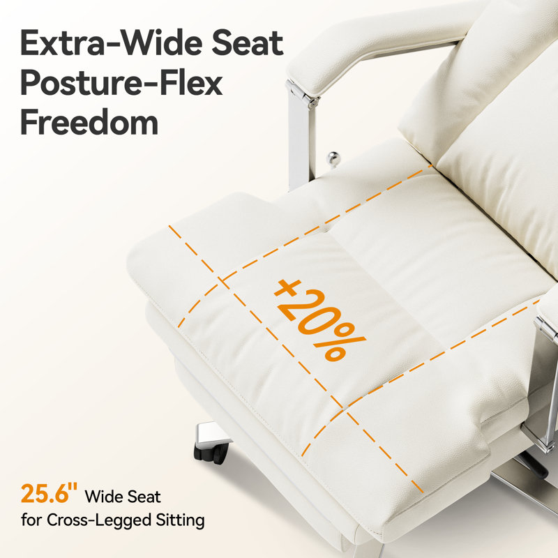Modern Reclining Office Chair with Footrest and Adjustable Seat Depth – Wide Ergonomic Leather Executive Home Office Desk Chair for Big & Tall Comfort