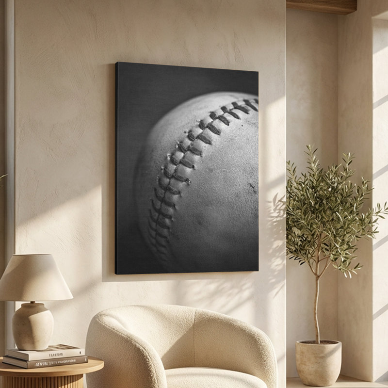 Impression sur toile «Baseball Texture» noir et blanc à contraste élevé