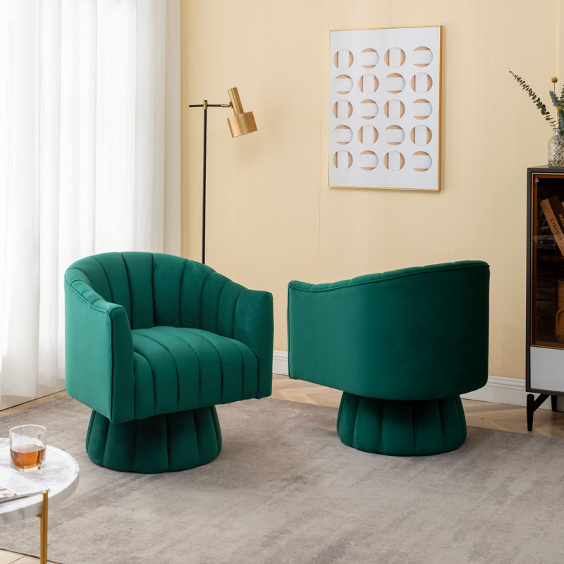 Murrow Velvet Swivel Barrel Chair, Green Velvet