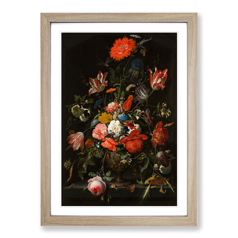 Still Life with Flowers Vol.3 by Abraham Mignon - Picture Frame Painting, 36cm H x 27cm W x 2cm D, Oak