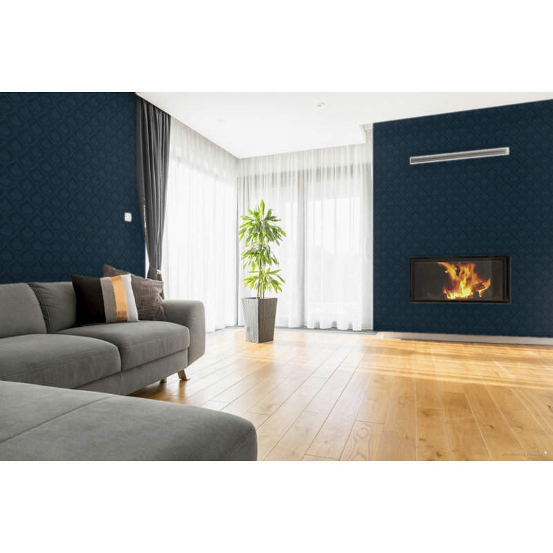 Italian Classics 4 Damask 3D Embossed Wallpaper Roll, Navy