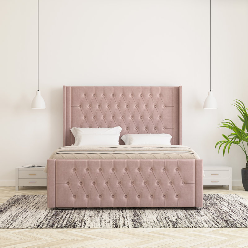 Raoul Upholstered Bed Frame, Single (3'), Pink