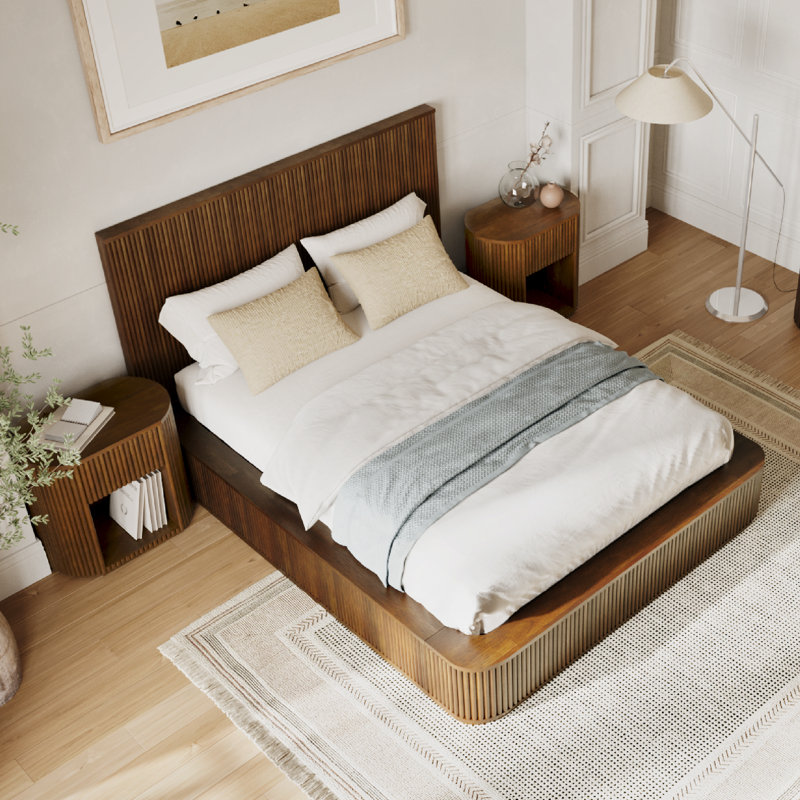 Ellison Fluted Solid Wood 3 Piece Bedroom Set - King, 3 Pcs: Bed, Nightstand, Dresser, King