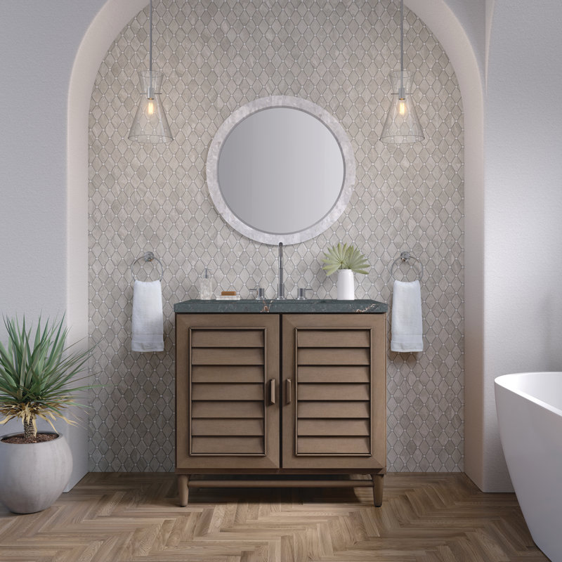 Portland 36'' W Single Vanity, Parisien Bleu, Whitewashed Walnut, 8" Widespread