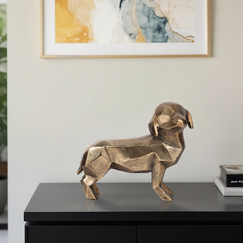 13'' Gold Geometric Metal Dog Figurine