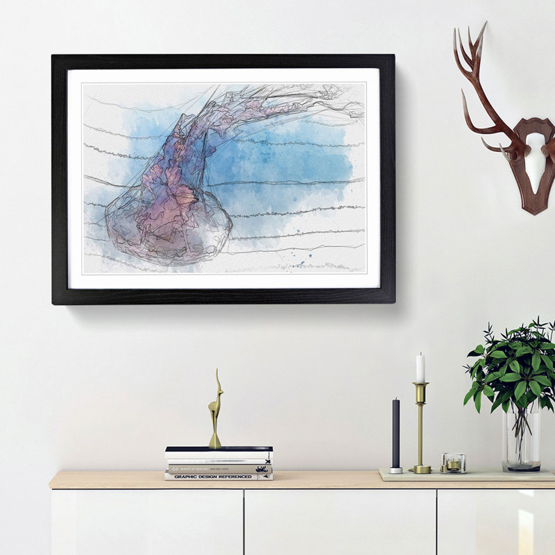 Pink and Blue Jellyfish - Picture Frame Graphic Art Print, 27cm H x 36cm W x 2cm D, Black Framed