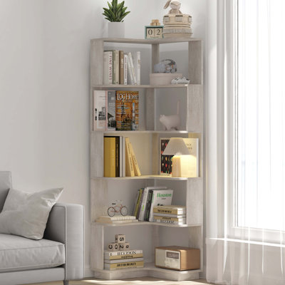 Extended Size 5-Tier Freestanding L-Shaped Corner Bookshelf For Living Room, Bedroom, Home Office Wooden Bookcase With Anti-Drop Panel And Anti Tipping Device, Display Shelf Open Storage