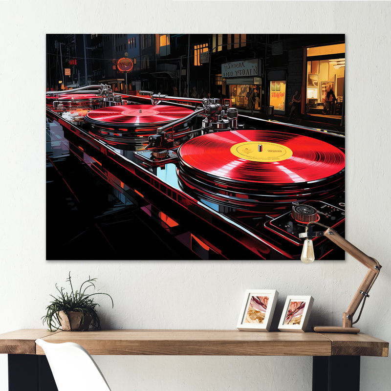 Mauve et noir, Platines vinyle - Reproduction d'art sur toile encadrée, H 12 po x l 20 po x P 1 po, Toile tendue