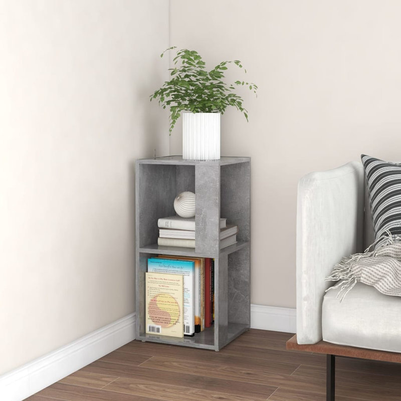 33cm W Corner Bookcase, 2 Shelves (67cmH x 33cmW x 33cmD), Concrete Grey