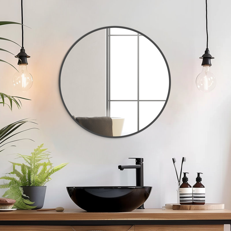 Karrina Round Metal Accent Mirror, Black, 20" x 20"