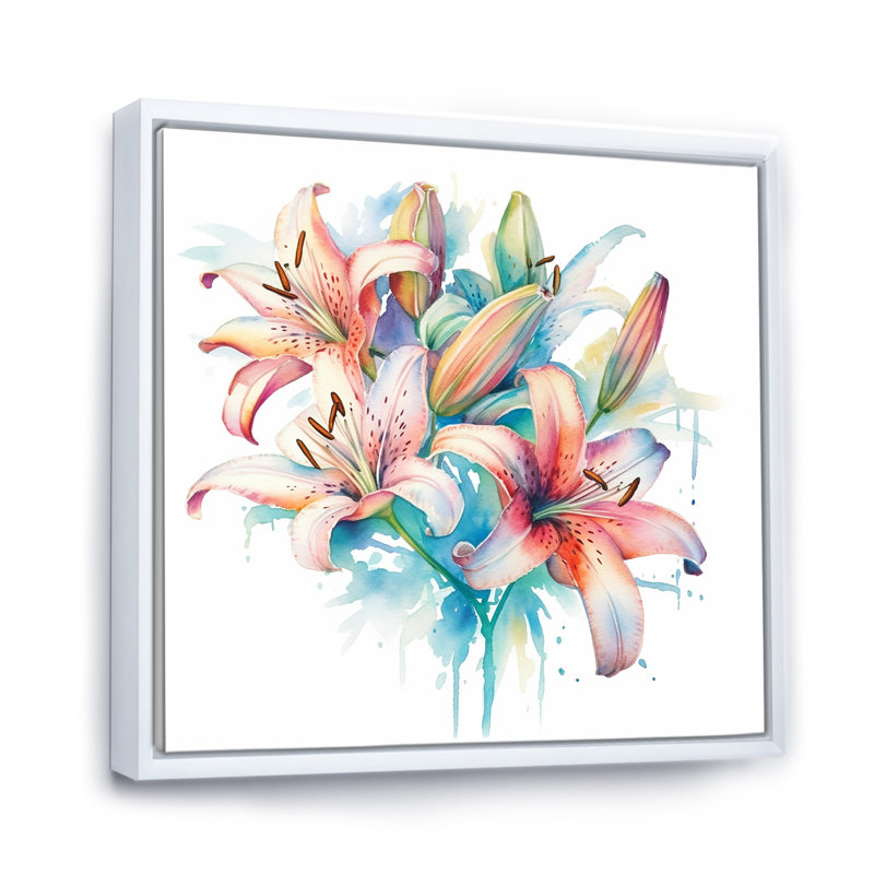 Aquarelle élégante lis pureté III sur toile, H 36 po x l 36 po x P 1,5 po, Cadre flottant blanc