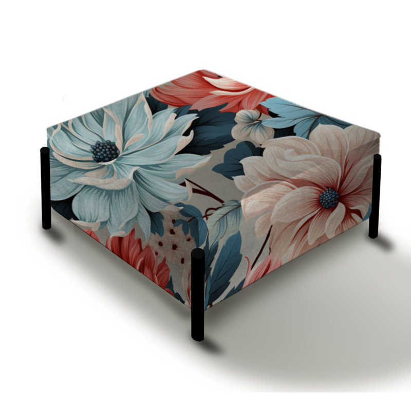 Motif floral multicolore à motif vichy - grand repose-pieds carré floral
