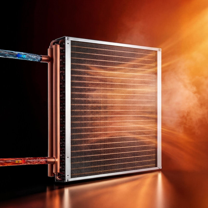 Water to Air Heat Exchanger, 14 x 14 in Finned Tube HVAC Heat Exchanger Coil with Copper Tubes & Aluminum Fins, 65K BTU Output for Outdoor Wood Furnace, Hydronic Heating & Cooling Systems