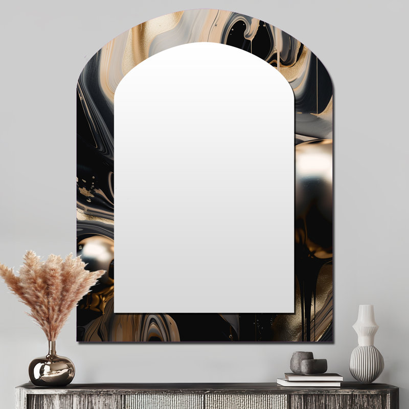 Miroir mural arqué moderne doré, 43 po x 33 po
