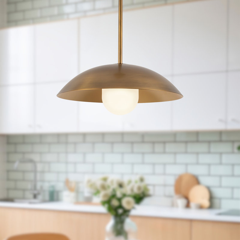 Umbra 14-in Black Pendant, Antique Brass/White