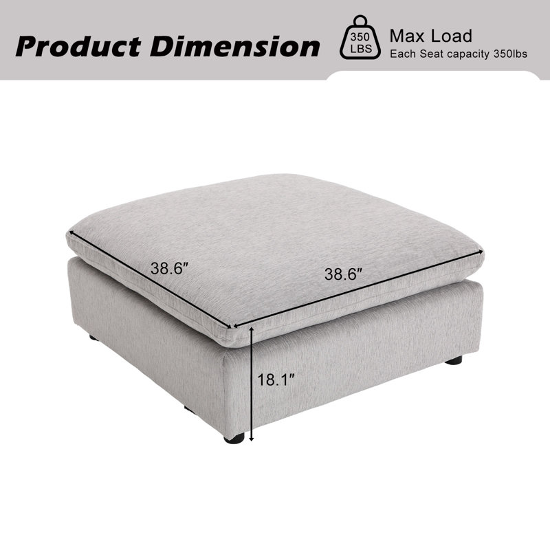 Repose-pieds carré surdimensionné minimaliste en chenille de 38,6 po Nuccio, Gris clair