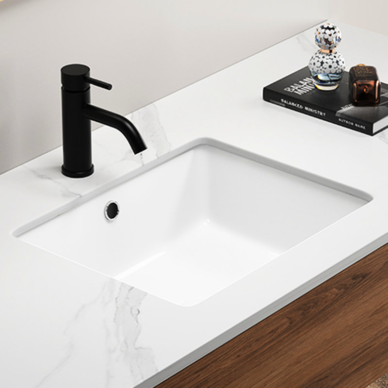 Undermount White Ceramic Rectangular Bathroom Sink, Acid , , 19.51 In Depth, 7.81 Height Milk Vessel Non - Yellowing, Smooth Finish, 15.57 Width, 19.18 Lb Weight