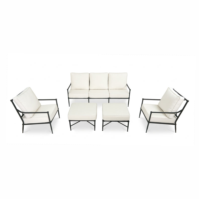 Ensemble de conversation de patio 5 pièces avec repose-pieds, 5 Pcs: 2 Ottomans, Sofa, 2 Chairs