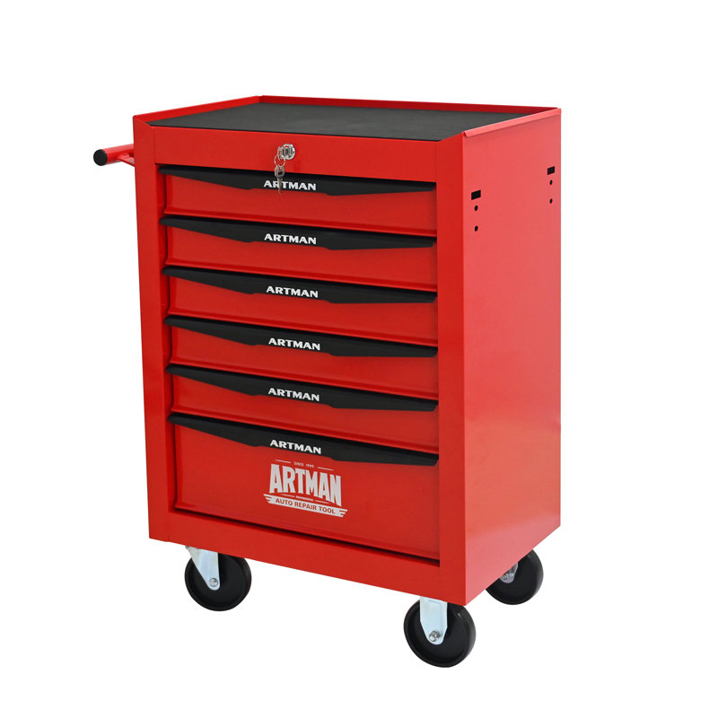 Coffre à outils roulant en métal avec 6 tiroirs, armoire à outils à 6 tiroirs de 20 po avec glissières à roulement à billes, coffre à outils en acier