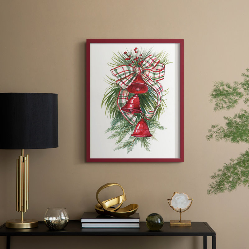 «Holiday Bells», reproduction encadrée - bois massif, H 11 po x l 9 po, Rouge