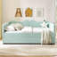 Lit de jour double, lit de jour rembourré en vichy équipé d'un cadre gigogne escamotable et d'une poche de rangement latérale, canapé-lit multifonctionnel en bois massif pour chambre d'enfant et chambre d'amis-958171184-958171189