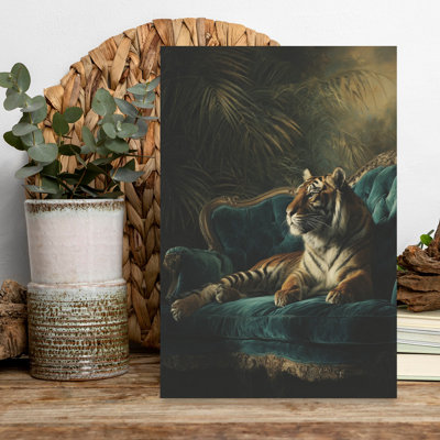 Regal Tiger On Sofa by Andreas Magnusson - Wrapped Canvas Print