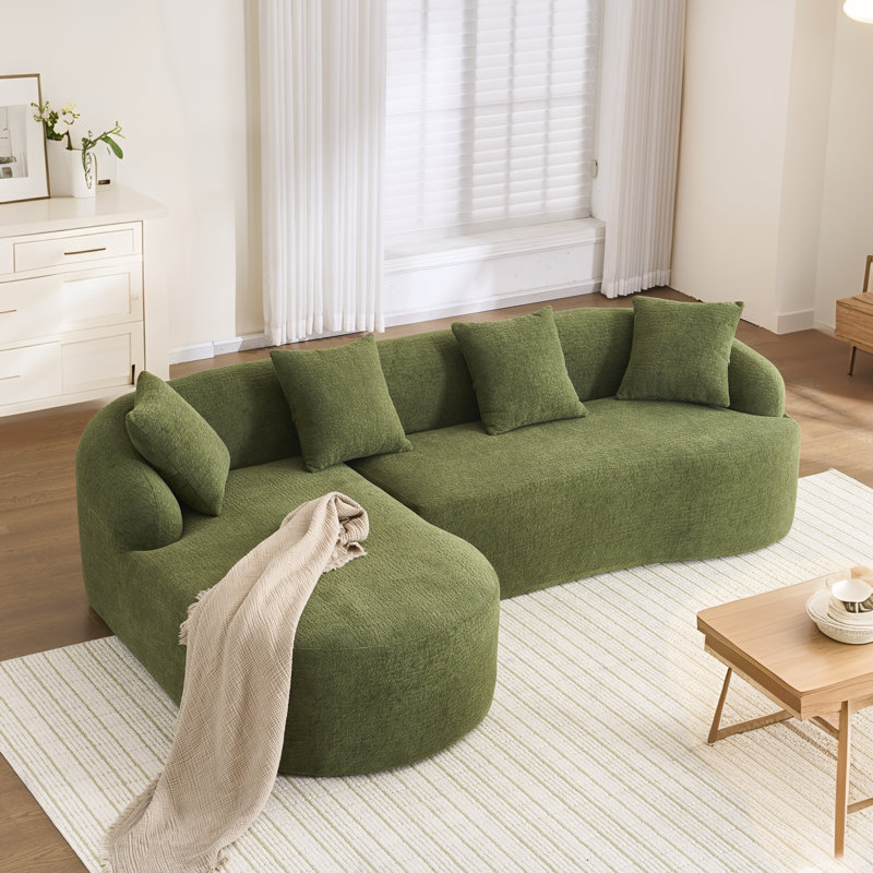 Canapé modulaire en L en éponge à compression complète avec méridienne incurvée, canapé modulaire en chenille, haute densité 30D pour le salon en appartement