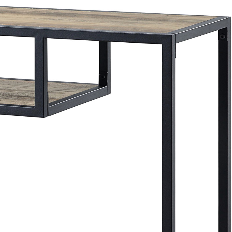 Table à cadre rustique en métal avec 2 espaces de rangement et tablettes noires et en chêne