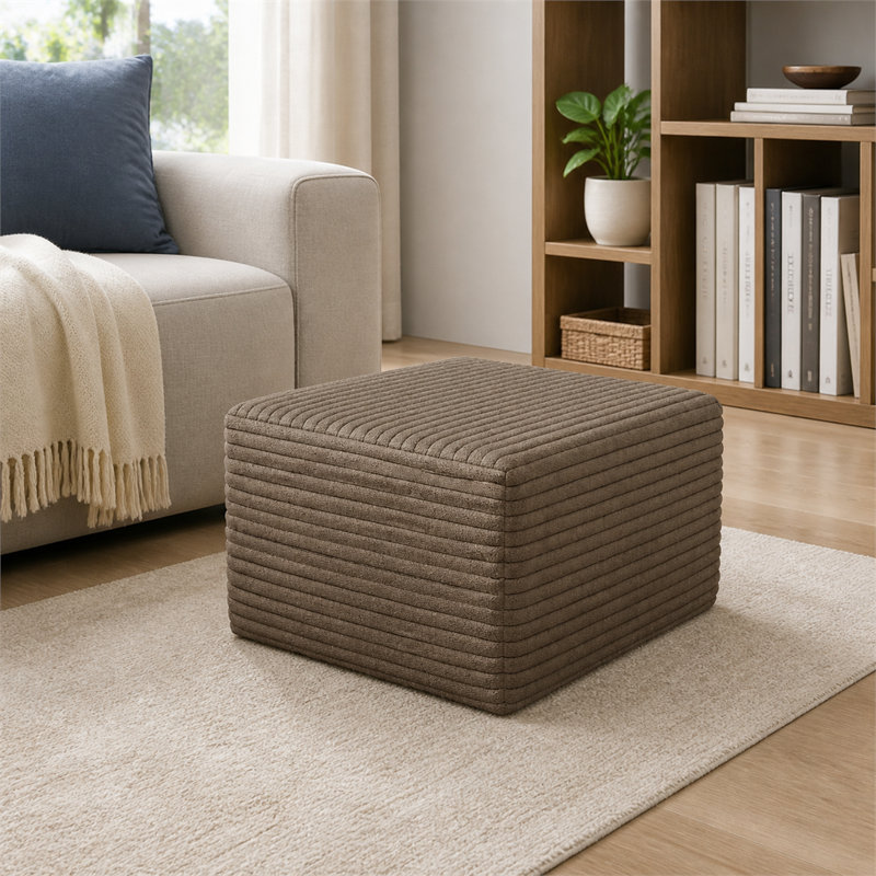 Canapé-lit en velours côtelé 23,7 po x 25,7 po, tabouret de pieds rectangulaire en peluche sans assemblage avec conception capitonnée à rainures, décor multifonctionnel peu encombrant pour le salon