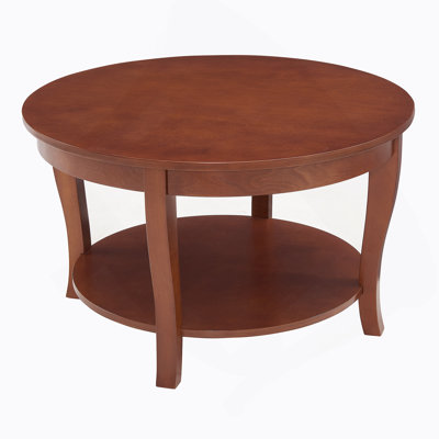 Traditional Round Coffee Table With Open Storage Shelf,2-Tier Storage Wood Center Circle Accent Table