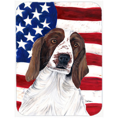 Trinx Patriotic USA American Flag with Welsh Springer Spaniel Glass Cutting Board