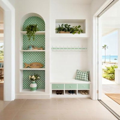 Porte-manteau mural de style bord de mer - 97 cm (38-1/8 po) - Crochet en bois avec 10 crochets pour suspendre manteaux, chapeaux ou serviettes - Collection Oceanfront Cottage Core - Blanc et vert - Paquet de 2