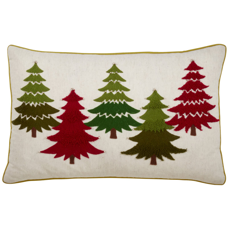 Coussin brodé arbre de Noël, housse seulement, Housse de coussin seulement - sans coussin, H 14 po x l 22 po