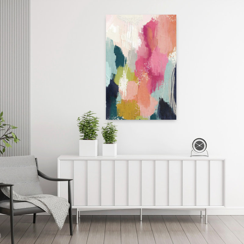 «Abstract Pinks», art abstrait contemporain audacieux, 36" H x 24" W