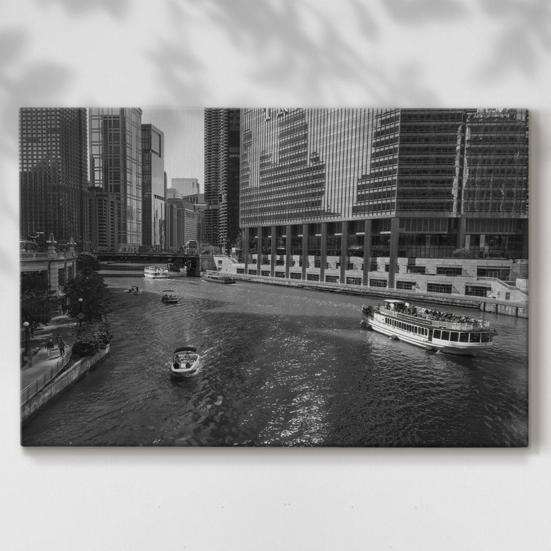 Vintage Chicago River sur impression sur toile, H 24 po x l 36 po x P 1,5 po