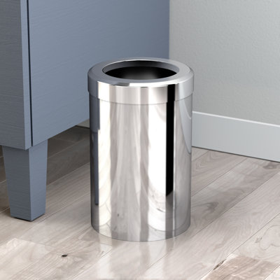Latitude II Round Stainless Steel 2.9 Gallon Waste Basket | Open Top Trash Can With Removable Lid and Padded Base