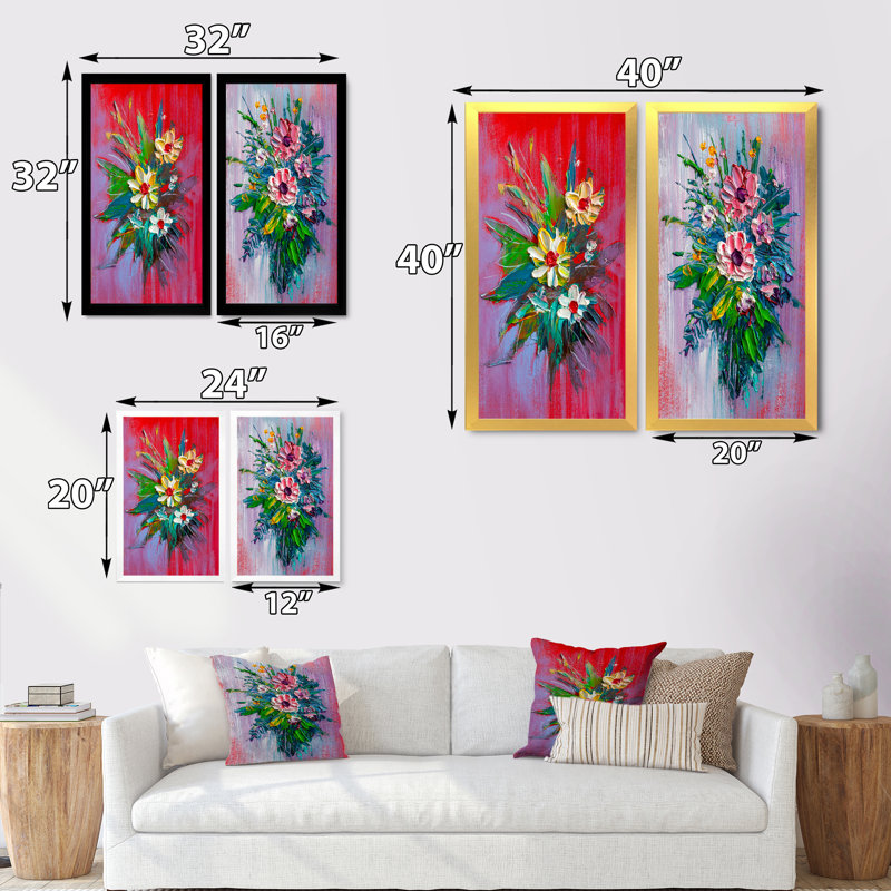 «Daisies Flowers Garden», ensemble de 2 impressions sur toile, H 20 po x l 24 po x P 1 po, Cadre photo doré